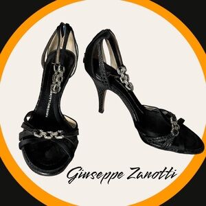🇺🇸🇺🇸Giuseppe Zanotti black leather satin ankle strap shoes heels 👠 36-6
